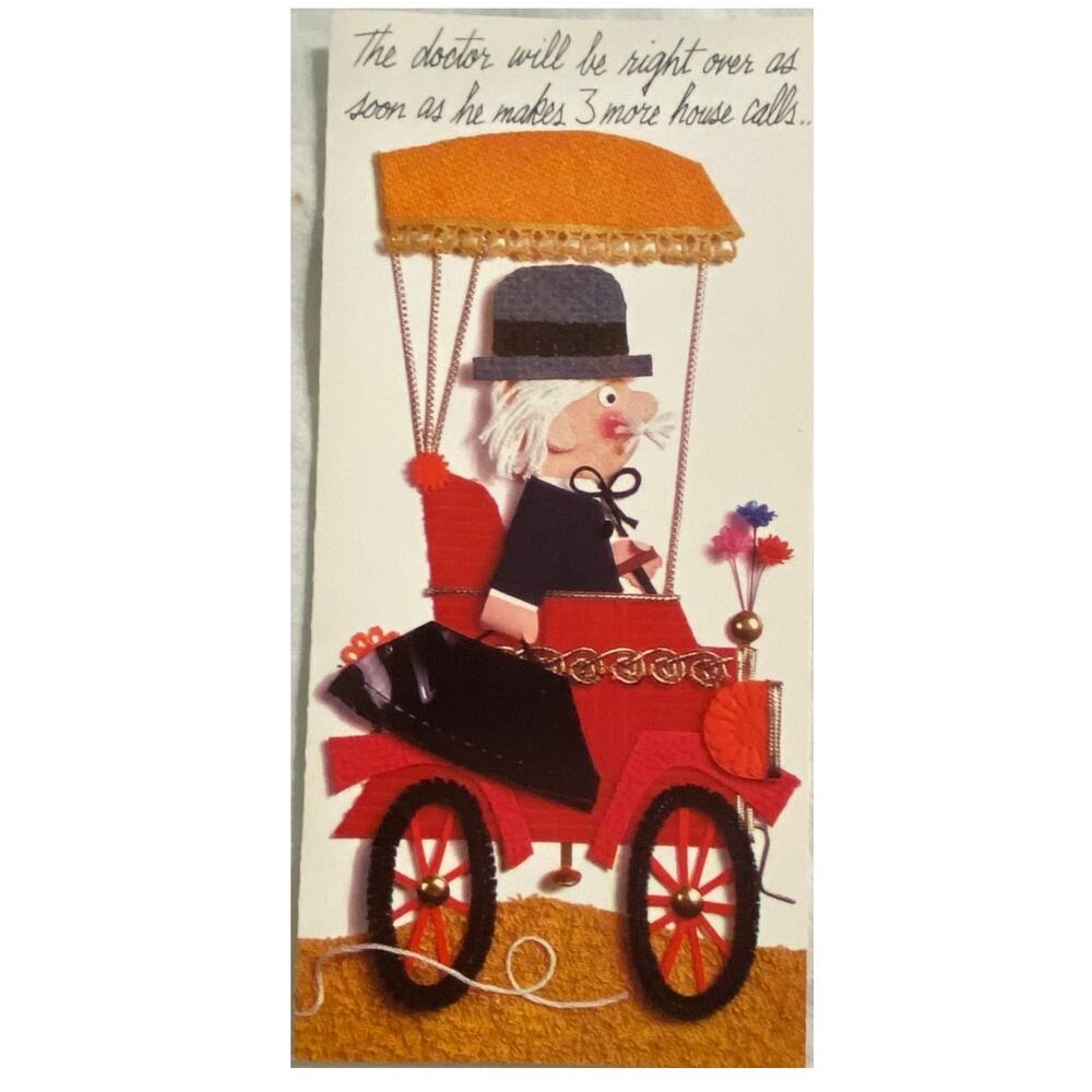 Vtg MCM Get Well Card Unused USA 1960s Doctor Retro Humor Sunshine Studio